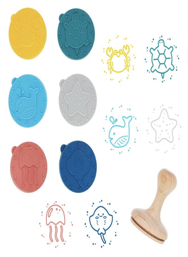 ReLIVE Ocean Adventures Rubber Stamp with Wood Handle, 6 Interchangeable Ocean Animals Silicon Stamps and 1 Sturdy Handle, Fun Kids Craft Supplies and Art Supplies, Arts and Crafts for Kids 4-6 and Families - Image 1